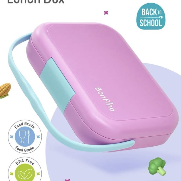 Bonfino ABS Bento Lunch Box-Pink With Handle